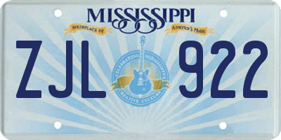 MS license plate ZJL922