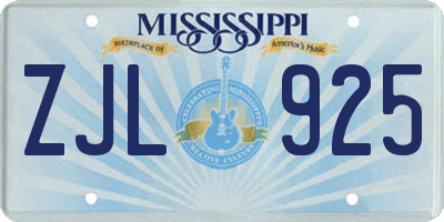 MS license plate ZJL925