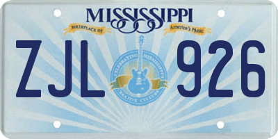 MS license plate ZJL926