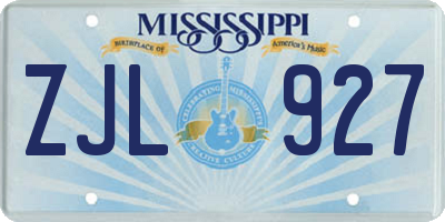 MS license plate ZJL927