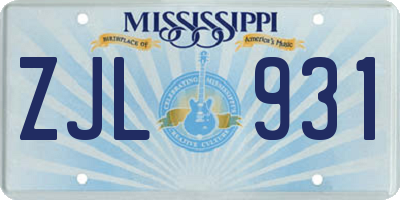 MS license plate ZJL931