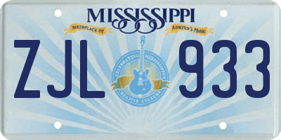 MS license plate ZJL933