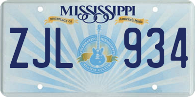 MS license plate ZJL934