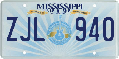MS license plate ZJL940