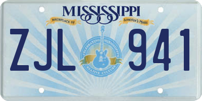 MS license plate ZJL941