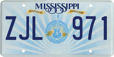 MS license plate ZJL971