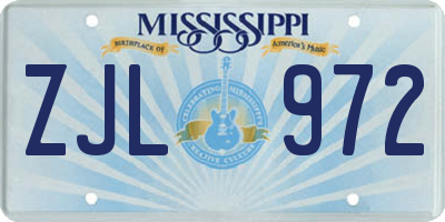 MS license plate ZJL972