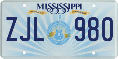MS license plate ZJL980