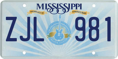 MS license plate ZJL981