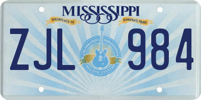 MS license plate ZJL984