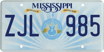 MS license plate ZJL985
