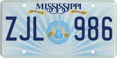MS license plate ZJL986