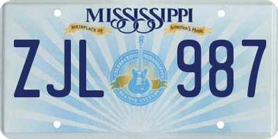 MS license plate ZJL987