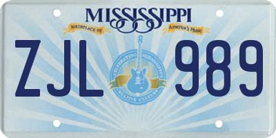 MS license plate ZJL989