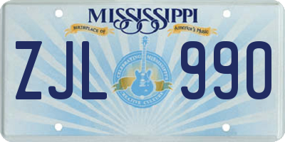 MS license plate ZJL990