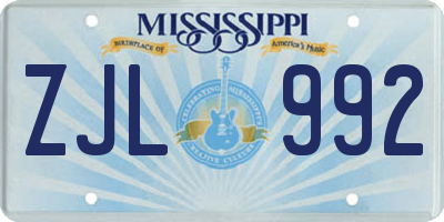 MS license plate ZJL992