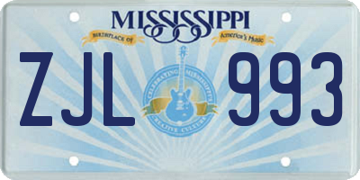 MS license plate ZJL993