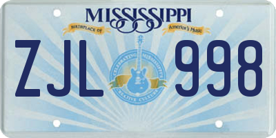 MS license plate ZJL998