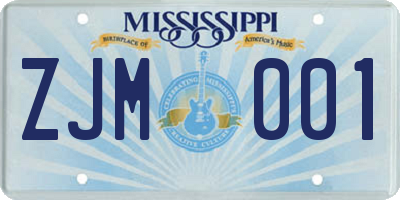 MS license plate ZJM001