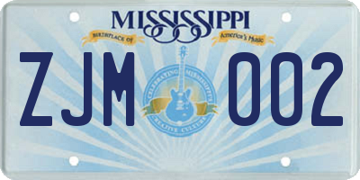 MS license plate ZJM002