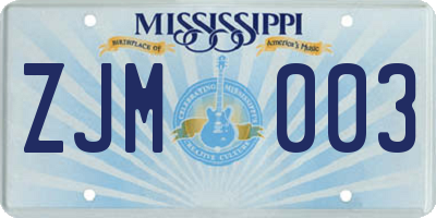 MS license plate ZJM003