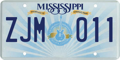 MS license plate ZJM011