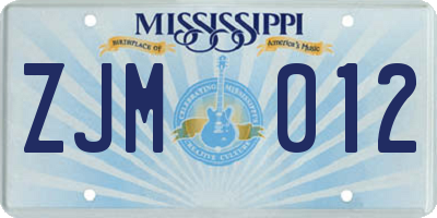 MS license plate ZJM012