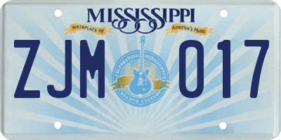 MS license plate ZJM017