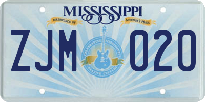 MS license plate ZJM020