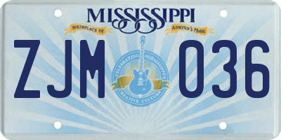 MS license plate ZJM036