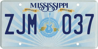 MS license plate ZJM037