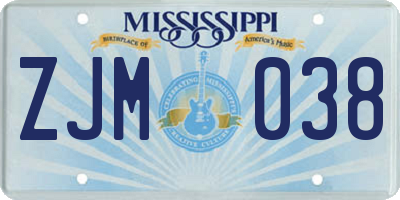MS license plate ZJM038