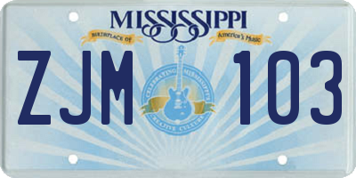 MS license plate ZJM103