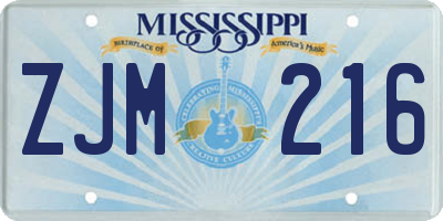 MS license plate ZJM216