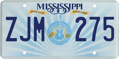 MS license plate ZJM275