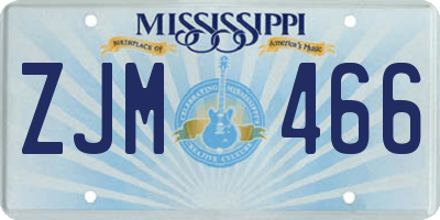 MS license plate ZJM466