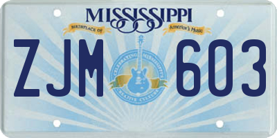 MS license plate ZJM603