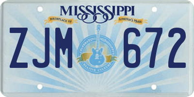 MS license plate ZJM672