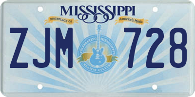 MS license plate ZJM728