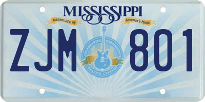 MS license plate ZJM801