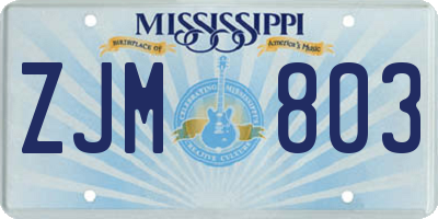 MS license plate ZJM803