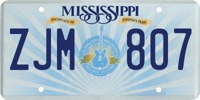 MS license plate ZJM807