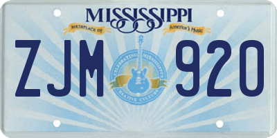 MS license plate ZJM920