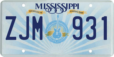 MS license plate ZJM931