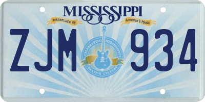 MS license plate ZJM934