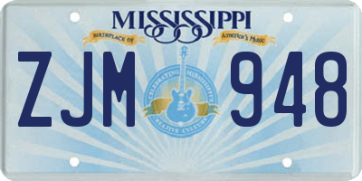MS license plate ZJM948