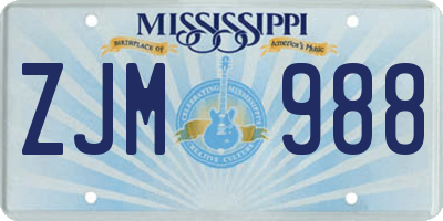 MS license plate ZJM988