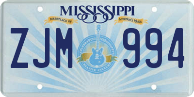 MS license plate ZJM994