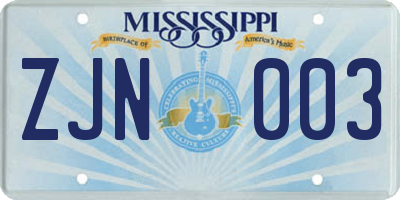 MS license plate ZJN003