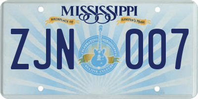 MS license plate ZJN007